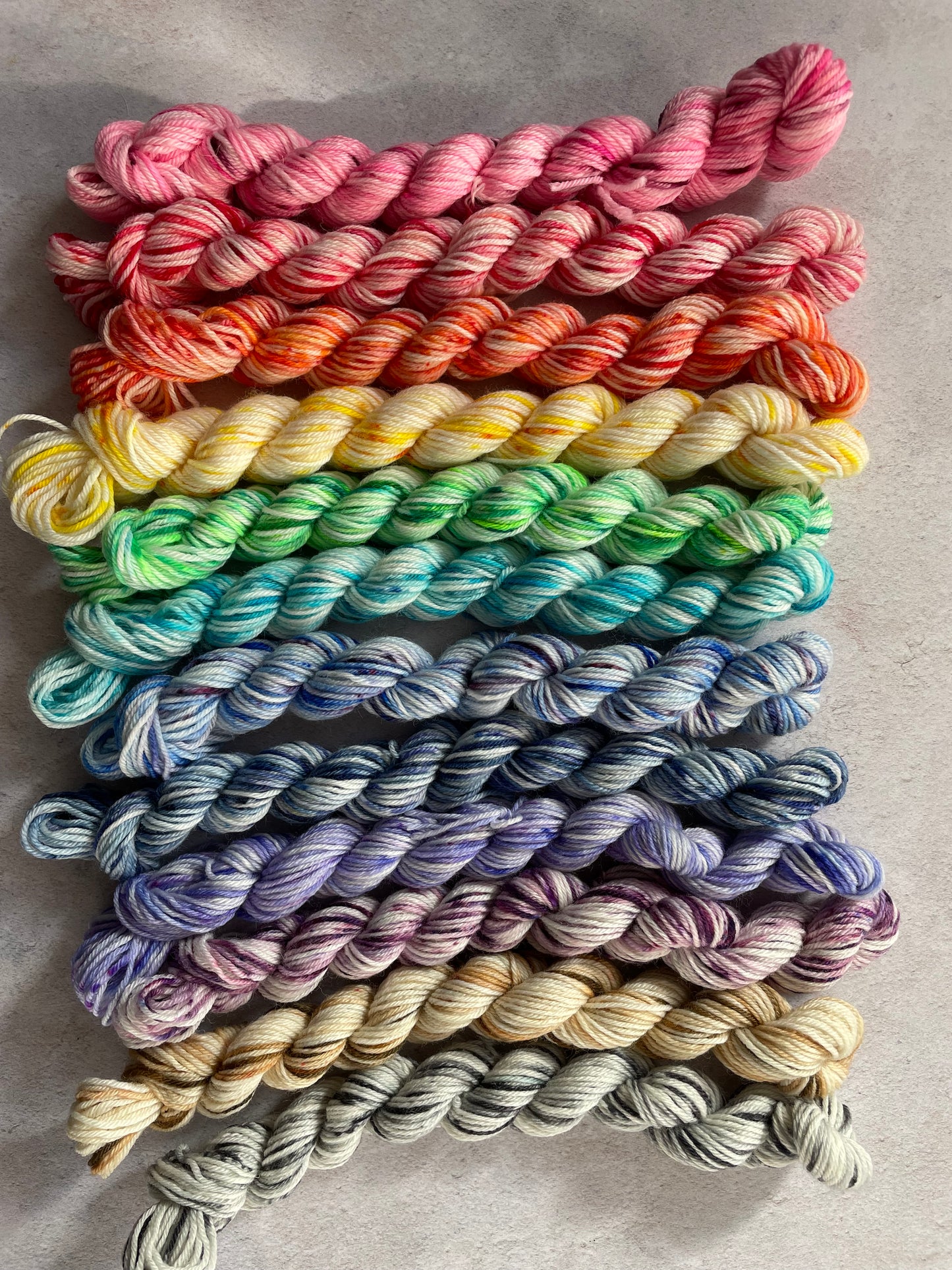Soft rainbow sock yarn bundle with 12 mini skeins