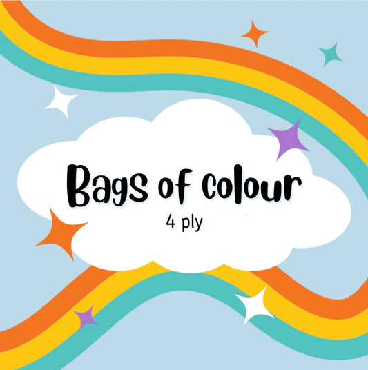 Rainbow graphic saying bags of colour 4ply