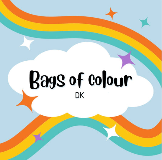 Rainbow graphic saying bags of colour DK