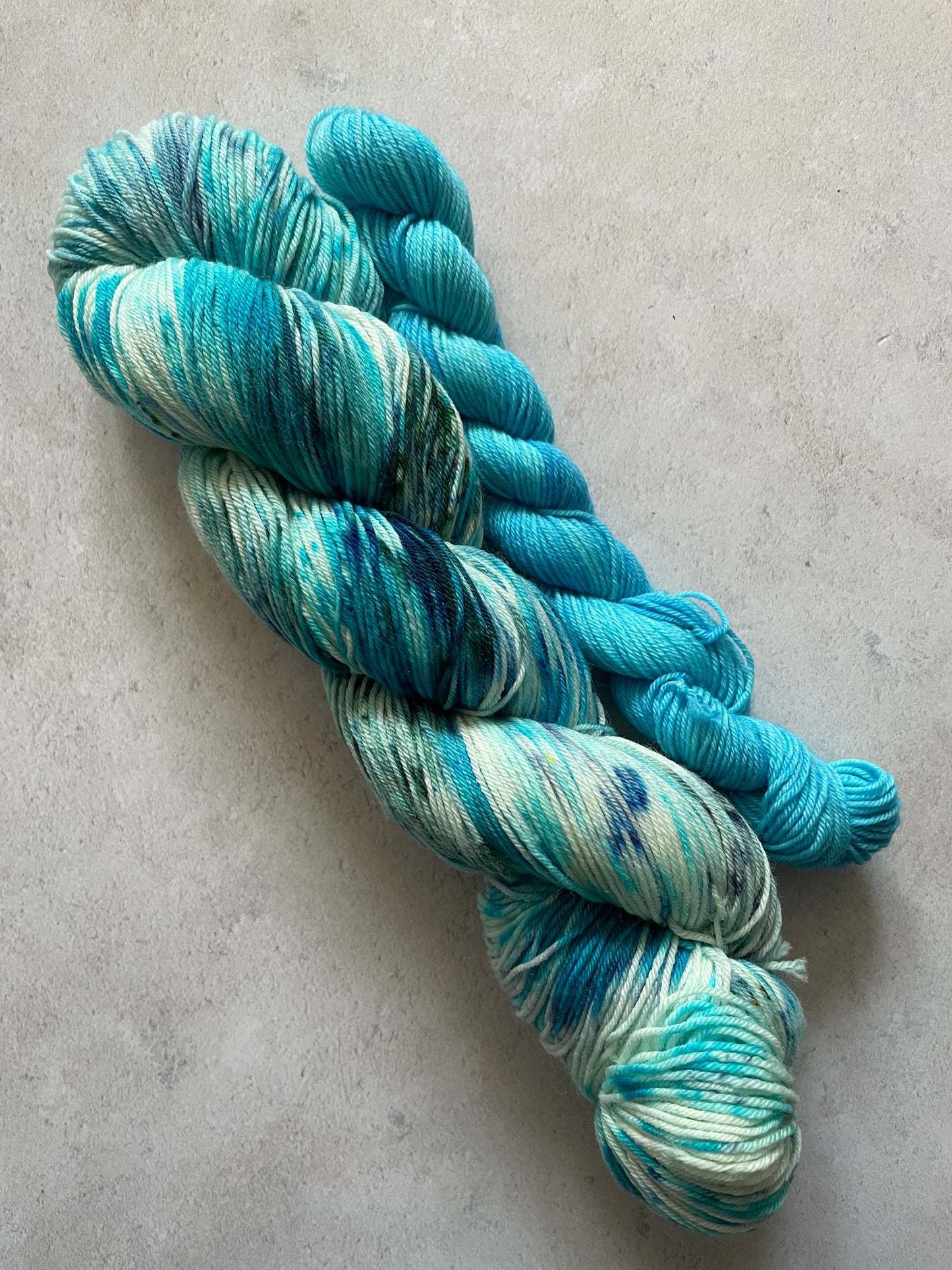 120g sock set with turquoise and aqua main skein and turquoise mini skein