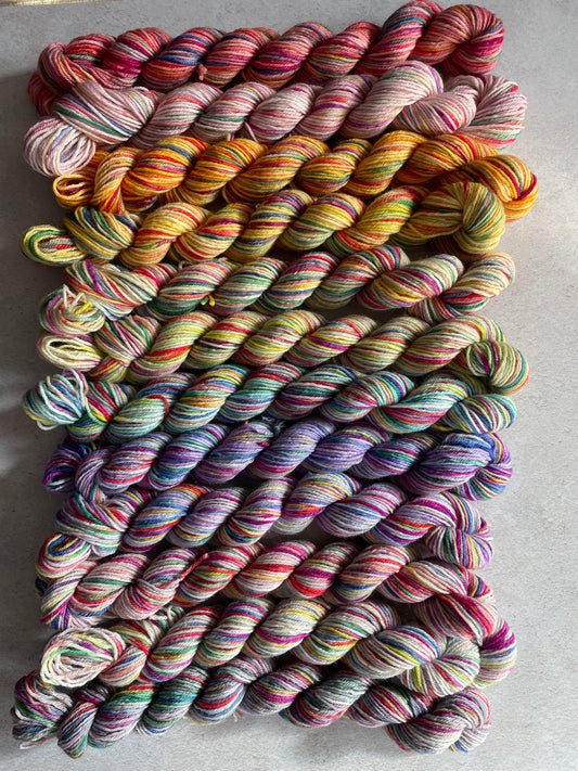 Pastel rainbow sock yarn bundle with 12 mini skeins