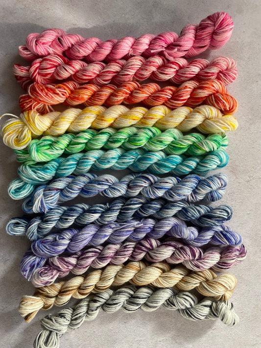 Soft rainbow sock yarn bundle with 12 mini skeins