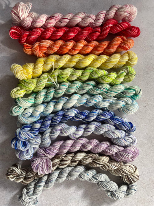 Rainbow sock yarn bundle with 12 mini skeins