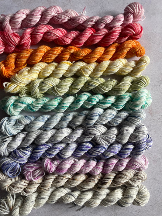 Pastel rainbow sock yarn bundle with 12 mini skeins