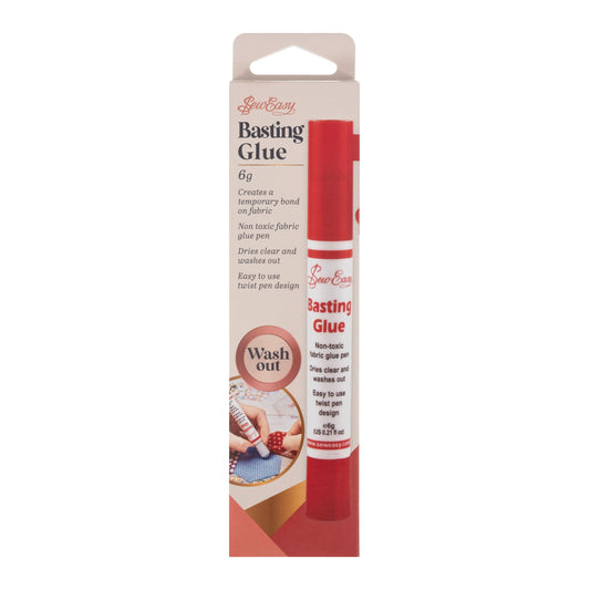 Sew easy Basting glue box with the words wash out and picture of the   glue pen